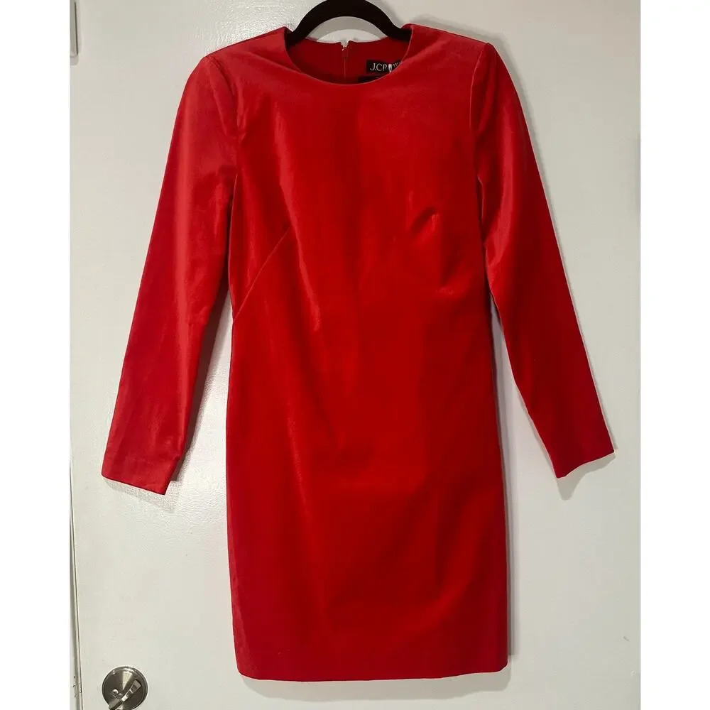 J.Crew Long-Sleeve Shift Dress Red Stretch Luxe Velvet Size 2 NWT Holiday Dress